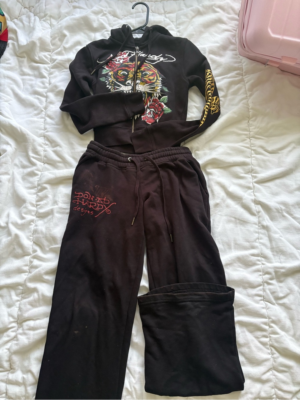 Ed Hardy Black Track Joggers with Ed Hardy Jacket Zip up Ed Hardy Set